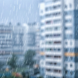 commercial building with wind-driven rain