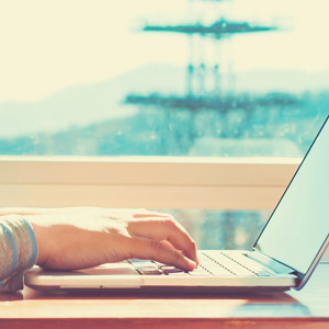 person using laptop
