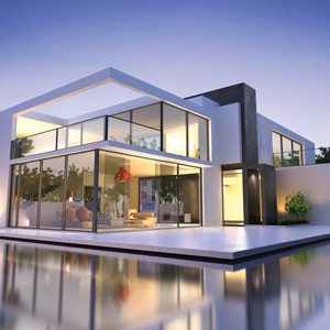Modern luxurious residence showcasing fenestration elements.