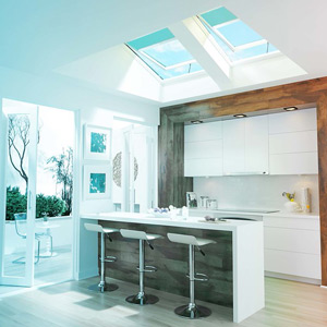 interior residential kitchen with skylights