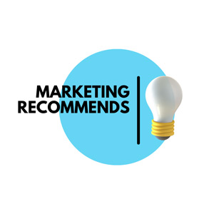 Marketing Recommends text with lightbulb and blue circle background