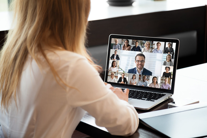Workers on a zoom call