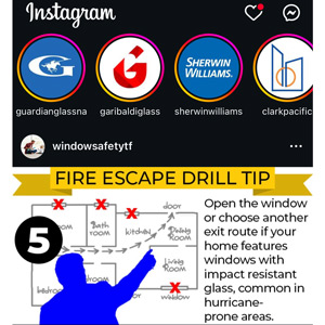 fire escape drill tip infographic on Window Safety Task Force Instagram page