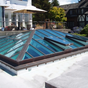 Exterior view of a skylight installation.